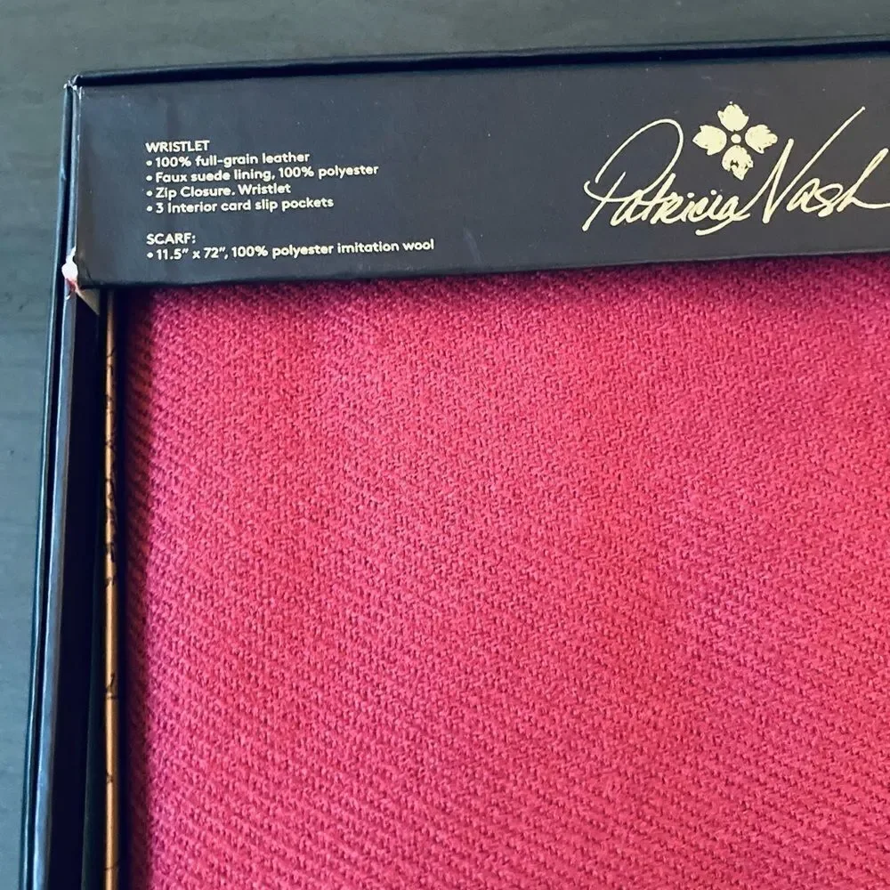 NWT Patricia Nash Leather Wristlet Bag & Luxurious Pink Scarf Gift Set